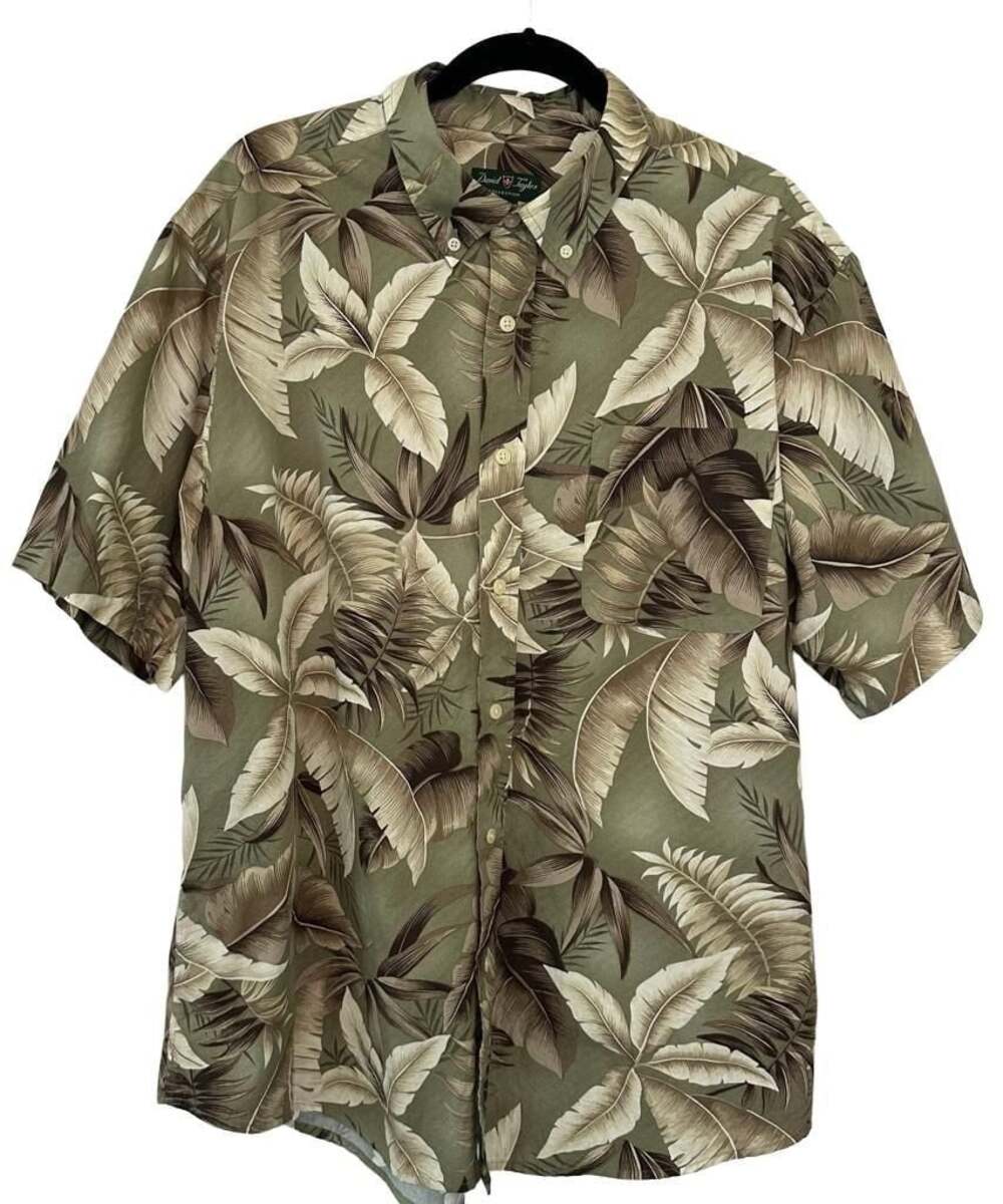 David Taylor Collection Men's XL Green Tropical Leaf Short Sleeve Button Front S